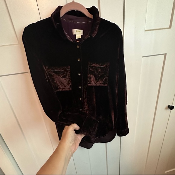 Anthropologie Maeve Deep Purple Velvet Shirt - Picture 4 of 8